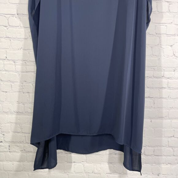 J Jill Wearever Collection Tunic Dress Small Navy Blue Sheer Minimalist Preppy - Picture 8 of 14